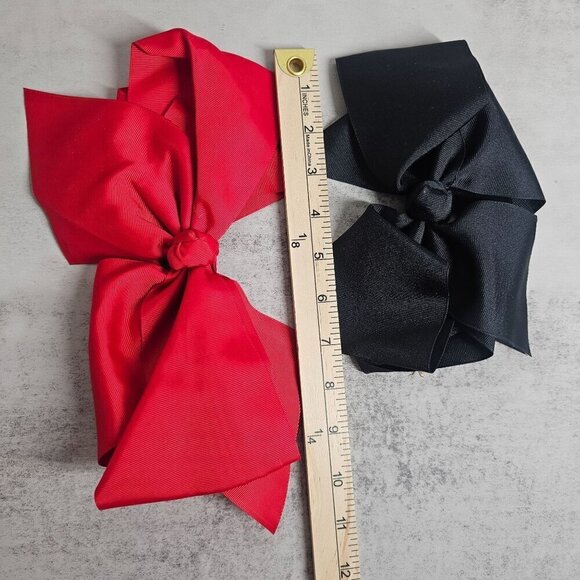 Vintage Oversized Hair Bows - Red & Black Satin Clip-On Accessories 8", 10" - Picture 2 of 6